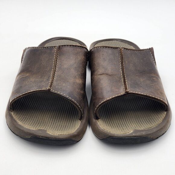 LL Bean Vintage Leather Vertigrip Slide Slip On Sandals Brown Men\'s Size 11 main image 4